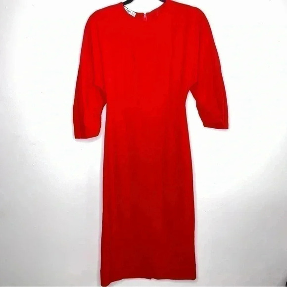 Mango Midi Casual Red 3/4 Sleeve Round Neckline Straight Hem Dress  Size XS - Picture 4 of 12